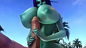 가슴 큰 소리아가 3D 애니메이션에서 그녀의 큰 가슴과 엉덩이를 숭배받습니다