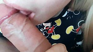 Amateur blonde Miki Mouse gives a slobbering blowjob