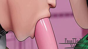 Kreslená teen Erica dává kouření chráněné před kondomem v 3D