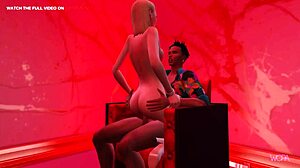 رسوم متحركة ثلاثية الأبعاد للقاء جنسي بين راقصات مثيرات مع عميل وشريكها