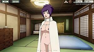 Animirana bujna najstnica Anko Mitarashi se uči čutnih veščin od svojega mojstra v igri Naruto Hentai