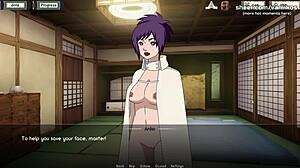 アニメの巨乳ティーン、美たらし杏子が、ナルトヘンタイゲームで彼女のマスターから官能的なスキルを学びます。