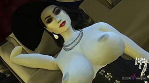 3D-tecknad animation av Resident Evil 8-karaktärerna Ada Wong och Alcina Dimitrescu i sensuell lesbisk upplevelse